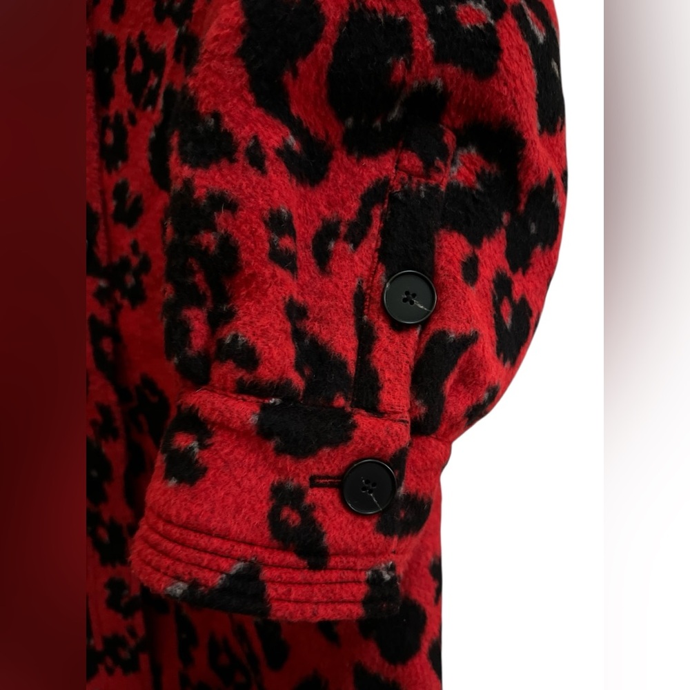 Diane von Furstenberg Red Leopard Wool Blend Belted Coat Jacket M - Picture 8 of 8